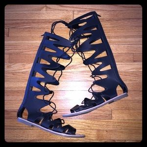 ❤️ Black Tie Up Gladiator Sandals Back Zip Shoes 9